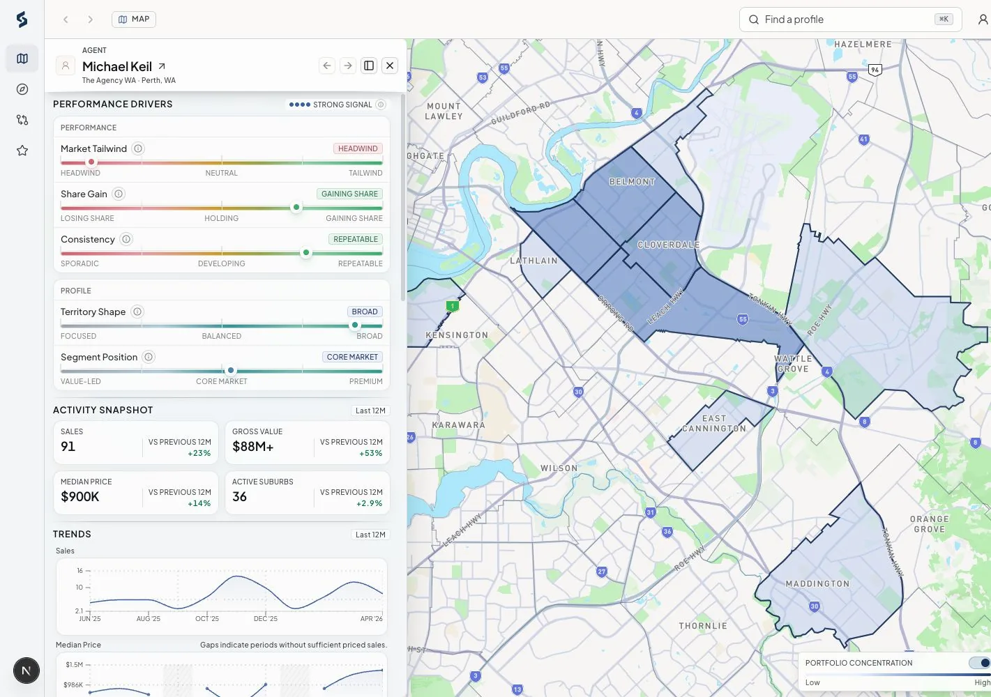 Agent territory view in Siteful Map
