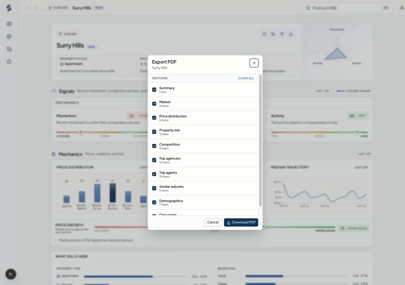 PDF export controls in Siteful
